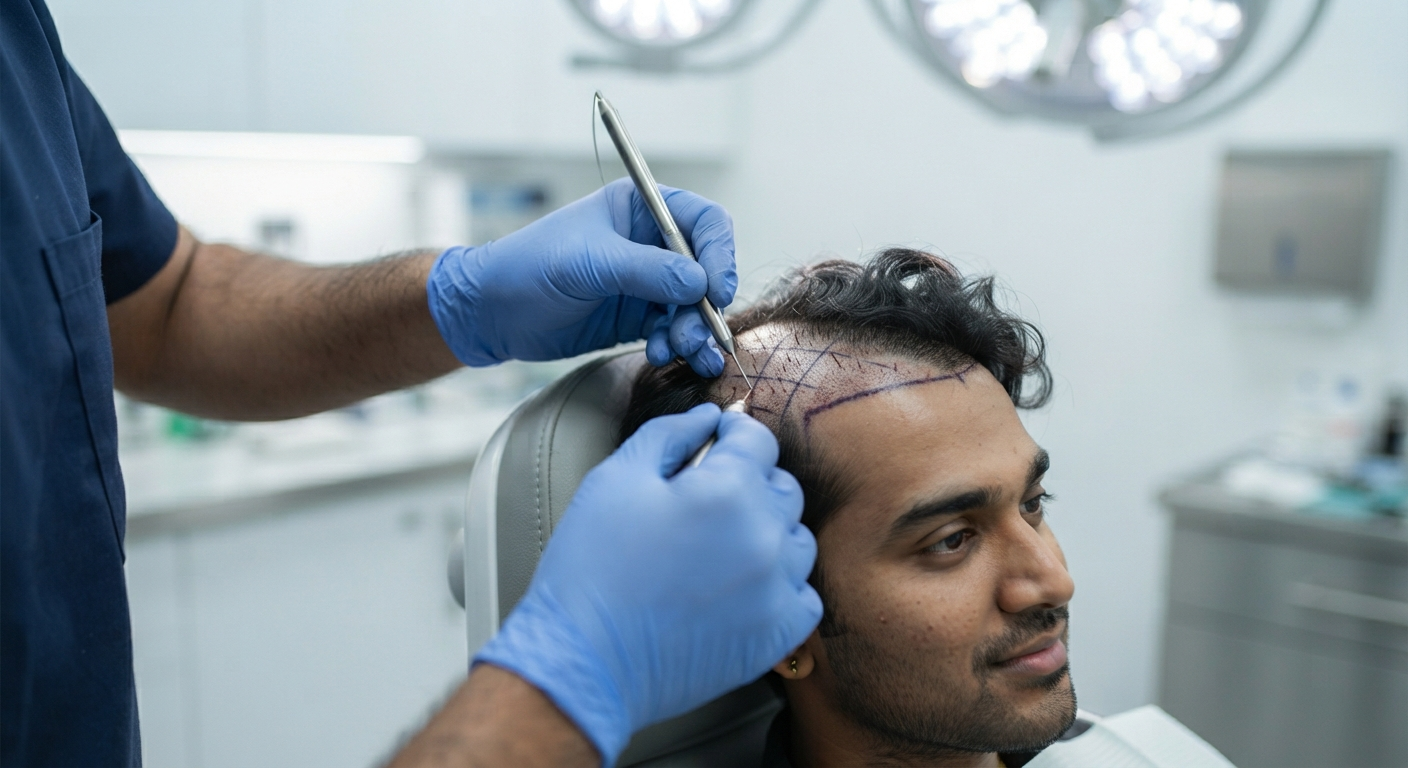 Hair transplant procedure being performed at Hair Reborn Clinic Bhubaneswar