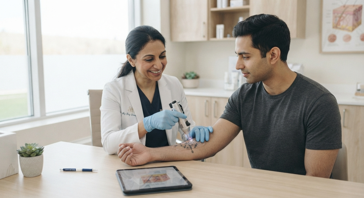 Client consultation for laser tattoo removal at Hair Reborn Clinic Bhubaneswar