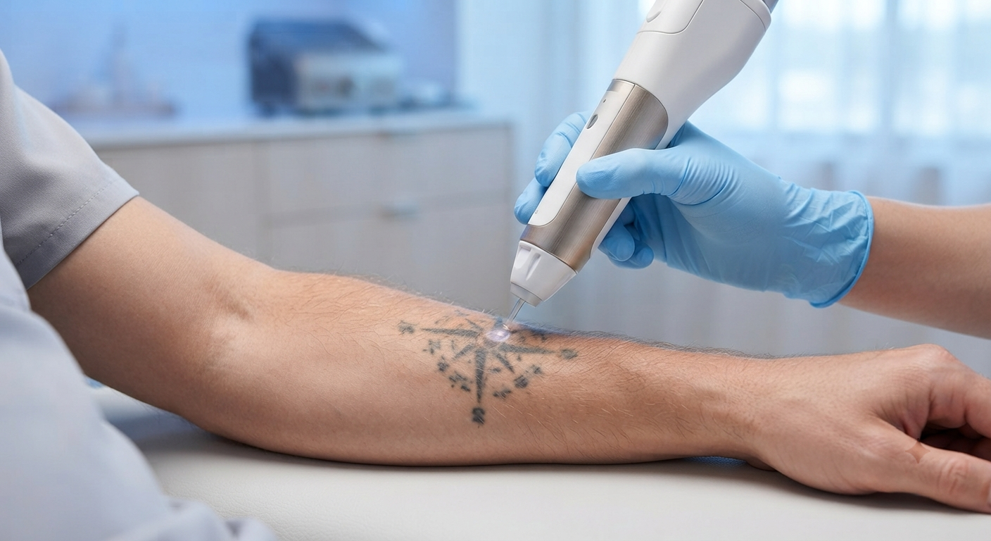 Laser tattoo removal treatment in progress at Hair Reborn Clinic Bhubaneswar