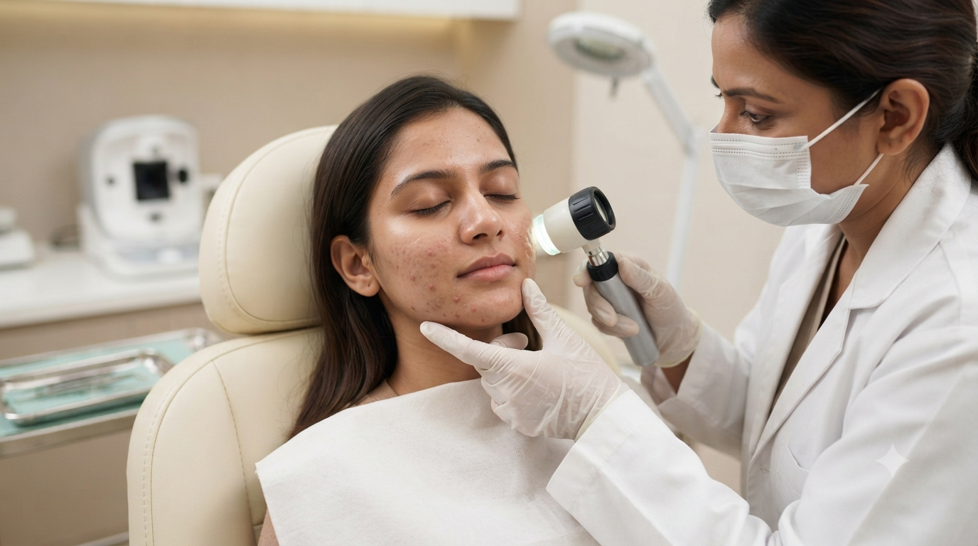 Dermatologist consulting a client during an anti-aging skin assessment at Hair Reborn Clinic Bhubaneswar