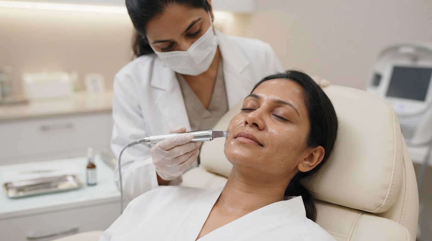 MediFacial skin cleansing and hydration treatment session at Hair Reborn Clinic