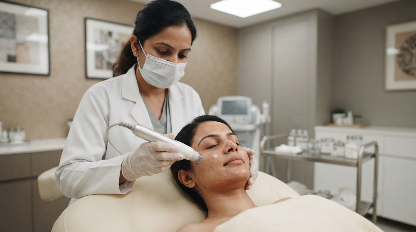 Chemical peel and laser therapy pigmentation treatment session at Hair Reborn Clinic Bhubaneswar