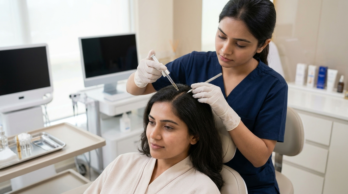 Scalp treatment session with serum being applied directly to the scalp at Hair Reborn Clinic Bhubaneswar