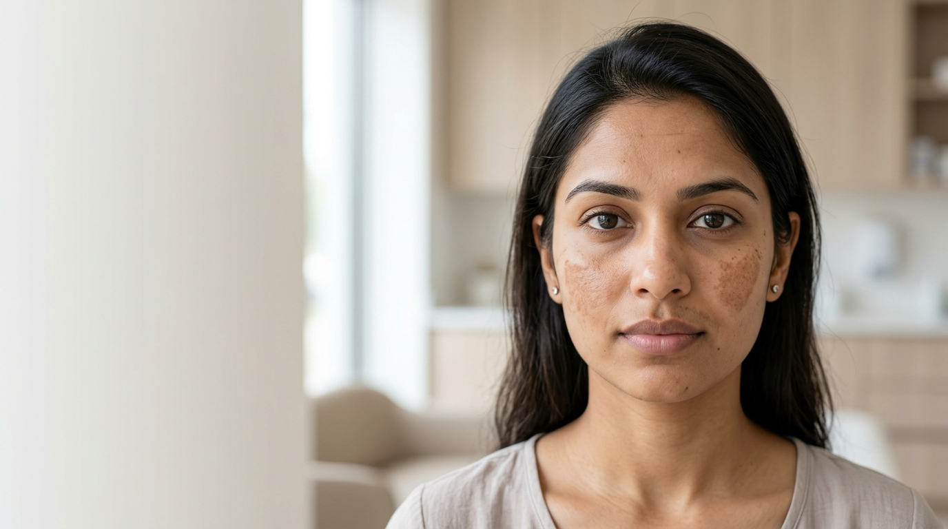 Young woman with mild facial pigmentation on cheeks, illustrating common causes of dark spots